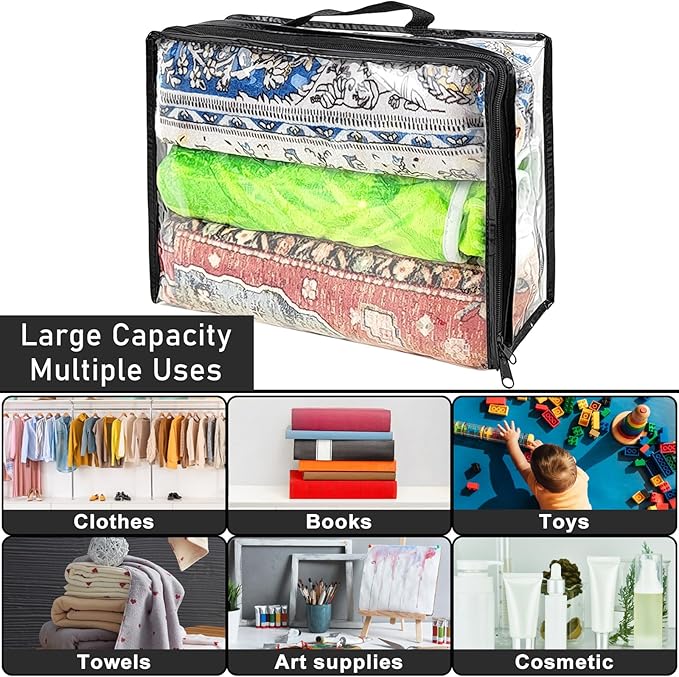 10 Pcs Extra Large Clear Travel Packing Cube，16 x 12 x 4 Clear Vinyl Zippered Storage Bags See Through Moving Bag Plastic Sto