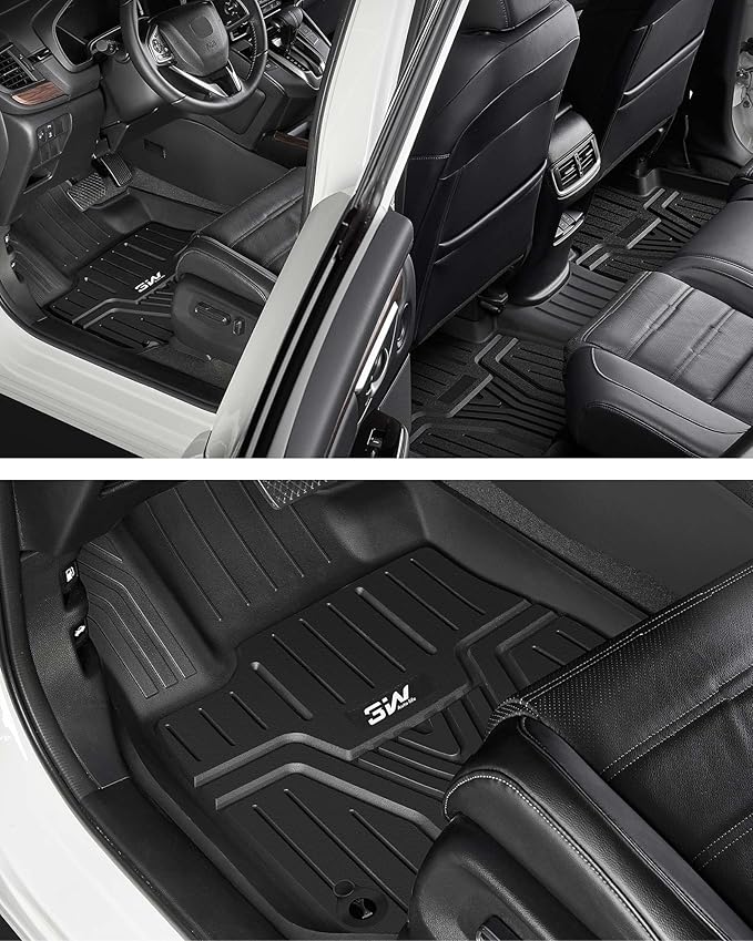 3W Floor Mats Fit for 2026 2025 2024 2023 Honda CR-V(Include Hybrid & CRV FCEV), Custom Fit Floor Liner for 1st 2nd Row Floor Liner TPE All-Weather Car Liners Black