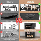 VILICK Shoe Rack with Cover Narrow Shoe Organizer with 4 Side Pockets 10 Tier Tall Shoe Storage Holds 18-22 Pairs Shoes and B