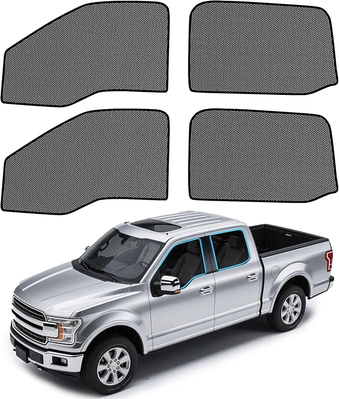 ZATOOTO Car Window Shades for Ford F150 2016-2024, 4 Pack F150 Sun Shade Side Window, Breathable Mesh Car Window Screen for Camping Napping Baby UV Protection