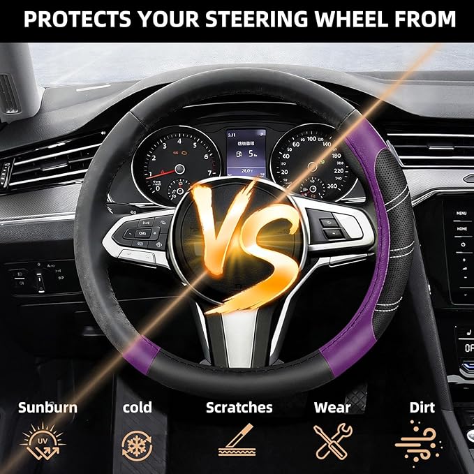 NBTEPEM Customized Auto Car Steering Wheel Cover for Honda Accord, Civic, CR-V, HR-V, Pilot, Microfiber Leather Sport Steerin