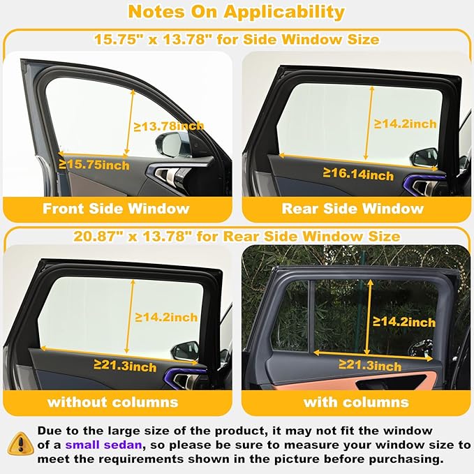 XCBYT 4-Pack Car Window Shades for Baby & Driver- Static Cling Side Window Sun Shade Combo with Transparent & Semi-Transparent - Car Window Covers with Glare & UV Blocker, Privacy Protection
