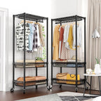 Heavy Duty Clothes Rack Rolling Garment Rack,3 Tier Adjustable Wire Shelving Clothing Racks for Hanging Clothes with Double R