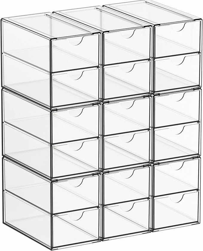 Yieach 9 Pack Small Acrylic Drawers With 18 Drawers,Clear Drawer Organizers Stackable,School,Office Supplies Organizer And St
