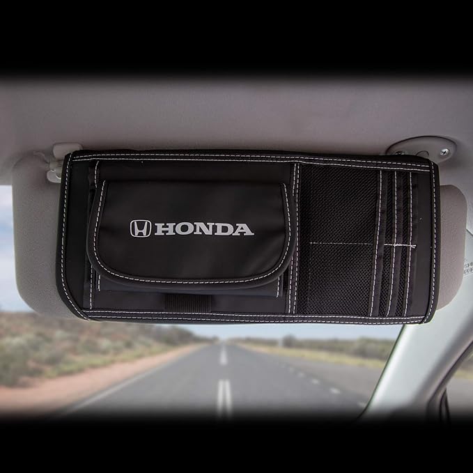 Plasticolor 006195R01 Honda Logo Car Truck or SUV Sun Visor Organizer, Auto Interior Pocket Organizer, Registration and Document Holder, Personal Belonging Sunglass Storage Pouch Organizer