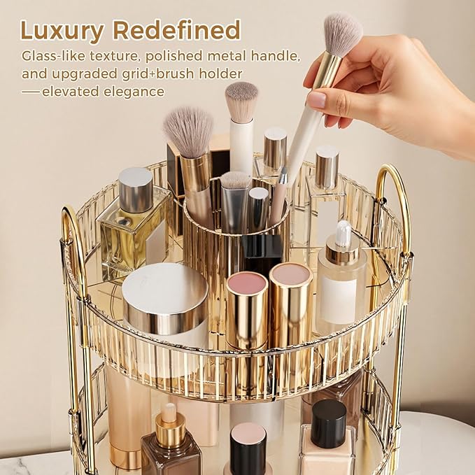 360° Rotating Makeup Organizer, Large-Capacity Skincare Make Up Storage 3 Tier Perfume Organizers Cosmetic Dresser Organizer 