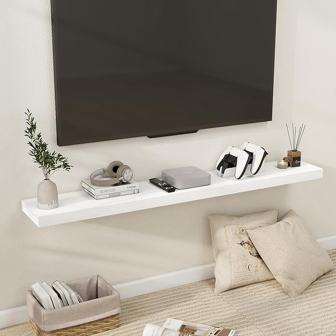 Fun Memories 55 Inch Floating Shelves for Wall, Fireplace Mantel Shelf with Invisible Heavy Duty Bracket, 8 Inch Deep Storage