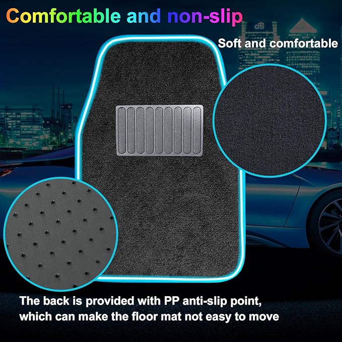 Soft Car Floor Mats with Led Strip Light, App Control Leather Interior Car Lights Floor Mats, Universal Fit Black Automotive Carpet, Anti-Slip Waterproof RGB Car Decor Accessories for SUV,Sedan,Jeeps