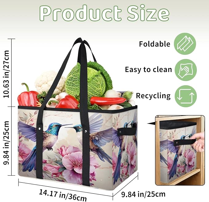 Reusable Grocery Bags Heavy Duty Shopping Bags Foldable Large Tote Bags with Long Handles & Hard Bottom