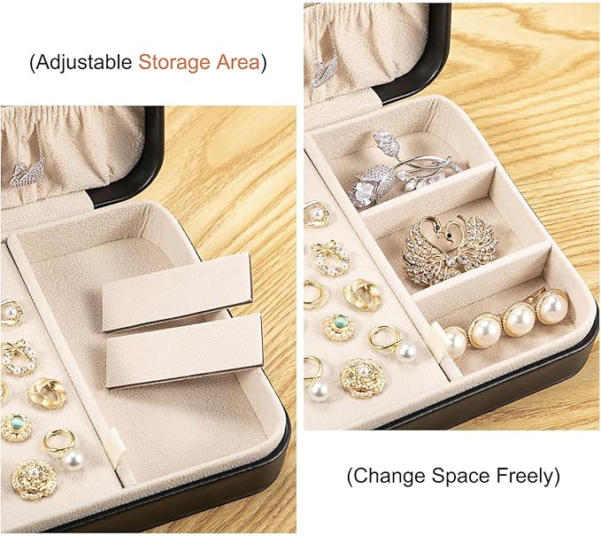 LANDICI Small Jewelry Box for Women Girls, PU Leather Travel Jewelry Case, Portable Jewelry Organizer Storage Holder Display 