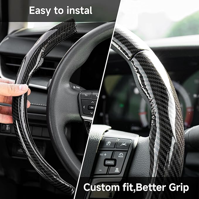 West Llama Carbon Fiber Steering Wheel Covers,3 Piece Car Wheel Cover Universal Fit 99% Cars(Glossy Black)