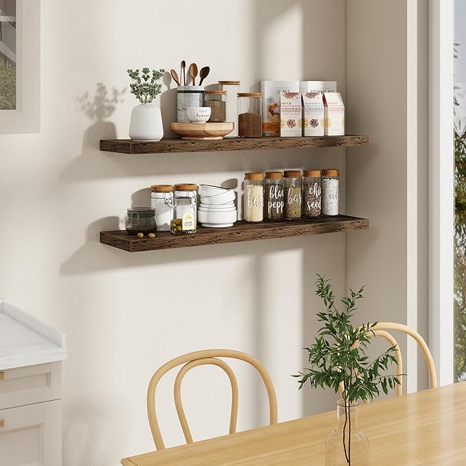 48"W x 9.3"D Floating Shelves for Wall, Wall Mounted Bathroom Shelves 2 Pack Deep Floating Shelf for Bedroom Kitchen Living R