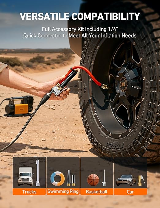 AstroAI T3 Heavy-Duty Tire Pressure Gauge with Inflator, Dual Head Chuck ANSI B40.1 Accurate Air Chuck with Pressure Gauge, 10-120 PSI, Compatible with 1/4" NPT Air Compressor