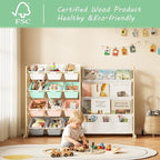 EXPERLAM Toy Storage Organizer with Bookshelf - 12 Storage Bins 4-Tier Multipurpose Shelf to Organize Toys and Books for Kids