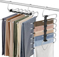 Upgrade 6 Layers Pants Hangers Space Saving, 2 Pack Stainless Steel Multifunctional Rack Non Slip S-Type Pant Closet Organize
