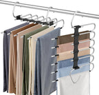 Upgrade 6 Layers Pants Hangers Space Saving, 2 Pack Stainless Steel Multifunctional Rack Non Slip S-Type Pant Closet Organize