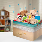 Beach Starfish Storage Basket Waterproof Canvas Toy Storage Bin Beach Room Decor Collapsible Outdoor Basket with Leather Hand