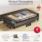 Yecaye Under Bed Storage with Wheels, 4 Pack 60L Under Bed Rolling Storage with Clear Window & Label, Underbed Storage Contai