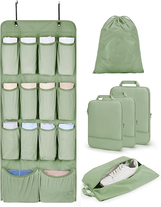 BAGSMART Hanging Compression Packing Cubes for Closet Organizers And Storage, 6 Set Suitcase Organizer Bags Set, Cruise Trave