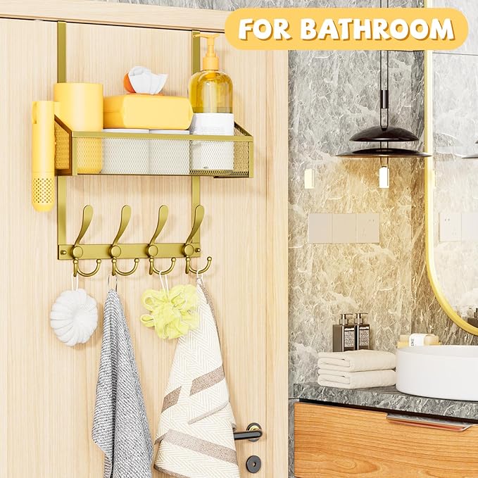 Kaiferty Over The Door Hooks Organizer, Coat Rack Over The Door Storage Hanger Towel Rack, Back of Door Storage Organizer for