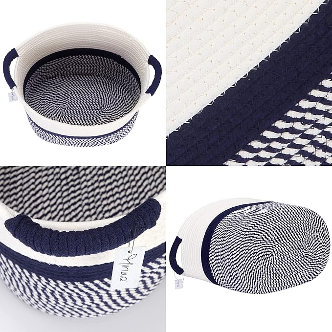 Hinwo Oval Cotton Rope Storage Basket Collapsible Nursery Storage Box Container Organizer with Handles, 16 x 13 inches, Off W