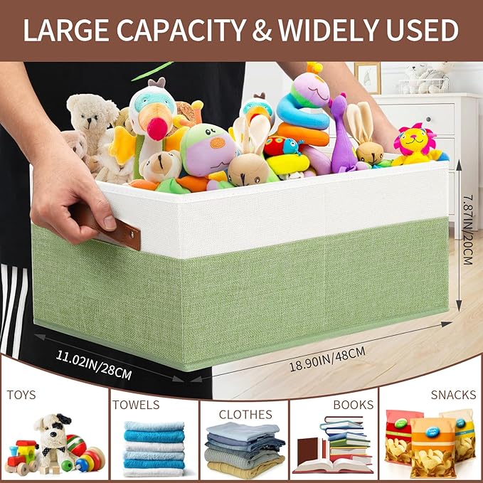 3 Pack Large Capacity Storage Bins Closet Organizer for Shelves, Fabric Closet Storage Baskets Boxes with Leather Handles for