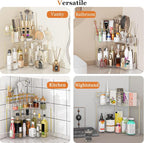 Webetop Corner Makeup Organizer for Vanity, 2 Tier Bathroom Cosmetics Organizer Countertop with Make up Brush Holder Corner C