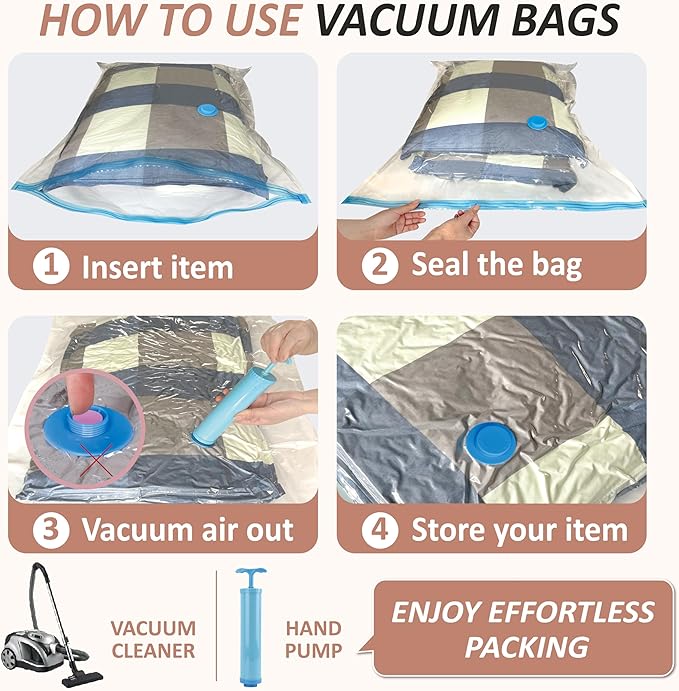 Cozy Essential Vacuum Storage Bags, 80% Compression Vacuum Seal Space Saver Plastic Packaging Bags for Clothes, Blankets, Pil