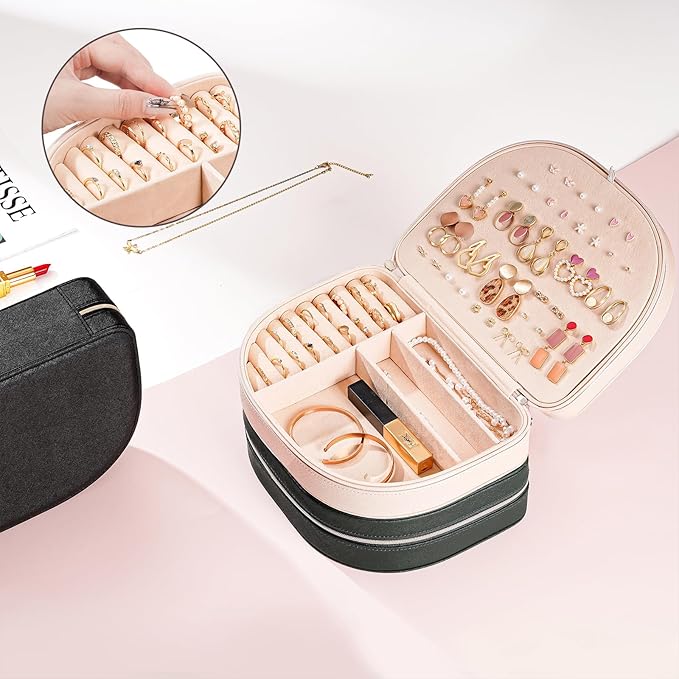 ProCase Travel Size Jewelry Box, Large Portable Seashell-Shaped Jewelry Case, 2 Layer Jewelry Organizer in PU Leather for Wom