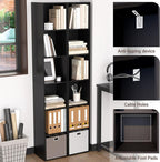 5 Cube Storage Organizer, Narrow Open Shelf Bookcase, Freestanding Low Display Bookshelf with Eco-Friendly Melamine Surface f