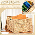 Jingmore 1 Pack Large Decorative File Box Water Hyacinth Letter/Legal Size File Organizer with Lid Collapsible Hand Woven Fil