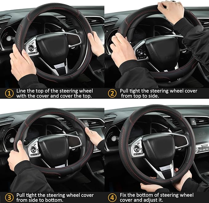 West Llama Customized Auto Car Steering Wheel Cover for Chevy 14.5-15 inches, Steering Wheel Cover for Chevrolet (Black+Red -