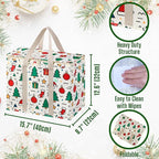 VENO 2 Pack Insulated Cooler Bag for Food Delivery, Reusable Grocery Shopping Bag, Heavy Duty, Large Size, Durable Handles, Double Zippers, Lid, Collapsible (Jingle Mix, 2 Pack)
