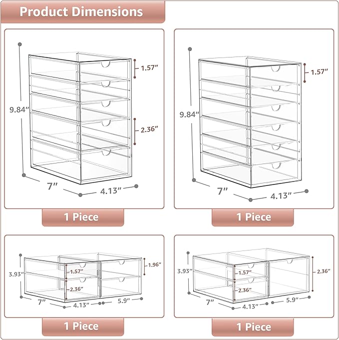 Sorbus Makeup Organizer With 18 Drawers, Acrylic Drawer Organizer for Makeup, Office Organization and Storage, Art Supplies, 