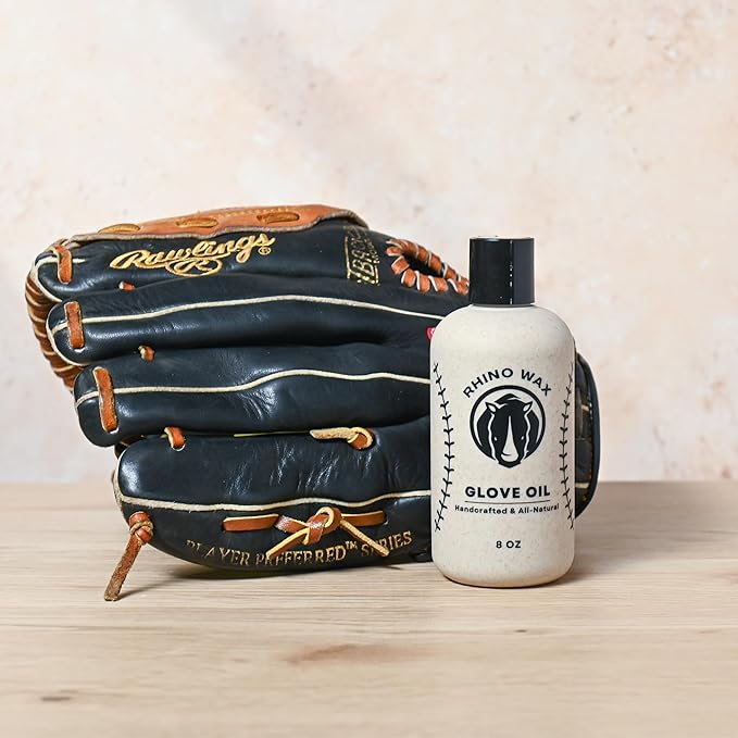 Rhino Wax - Baseball Glove Oil 8 oz (Not Made in China) - Softens & Hydrates Leather Fibers - Improves Ball Gloves Flexibilit