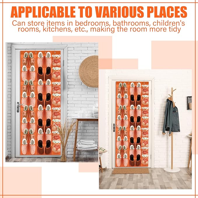 Windyun 40 Over the Door Shoe Organizer Large Mesh Pocket Hanging Shoe Rack for Closet Orange Nonslip Behind Door Storage Hol
