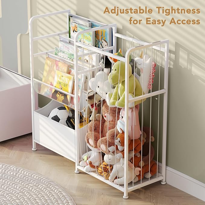 BBLIKE Kids Bookshelf and Stuffed Animal Storage - Multi-Function Nursery Book Shelves with Leather Toy Box and PVC Book Disp