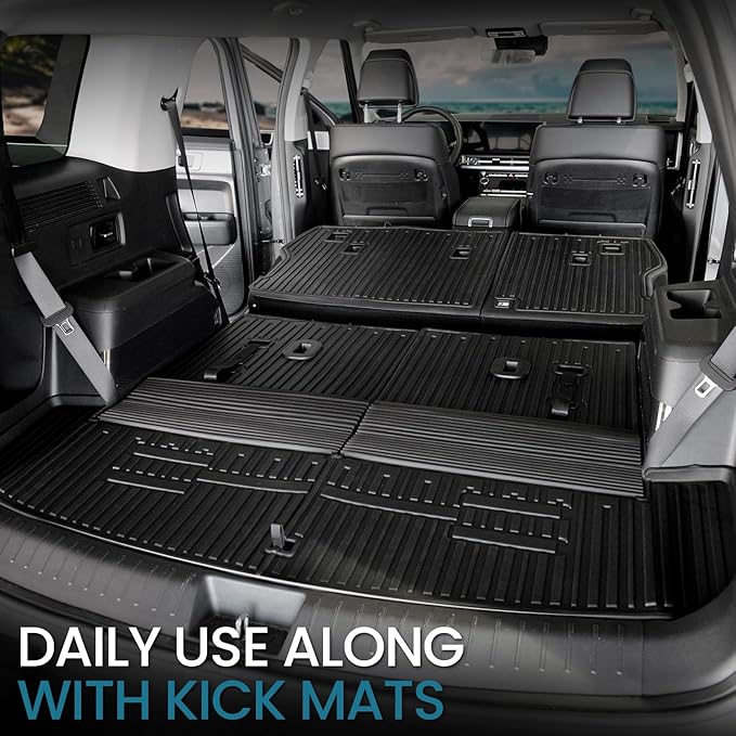 Cargo Mat with Backrest Mats for 2024 2025 2026 Hyundai Santa Fe Car Mat Accessories, All Weather TPE Protector Cargo Liner Trunk Mat(Cargo Mat with Backrest Mats)