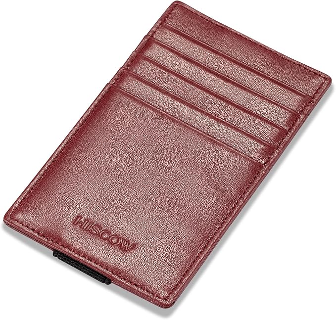 HISCOW Car Sun Visor Card Holder with Elastic Band Fastener - Italian Calfskin (Wine Red)