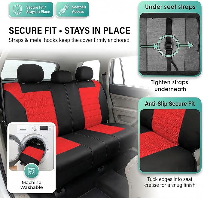 FH Group Automotive Car Seat Covers Rear Set Premium 3D Air Mesh Seat Covers, Airbag Compatible and Split Bench Cover Univers
