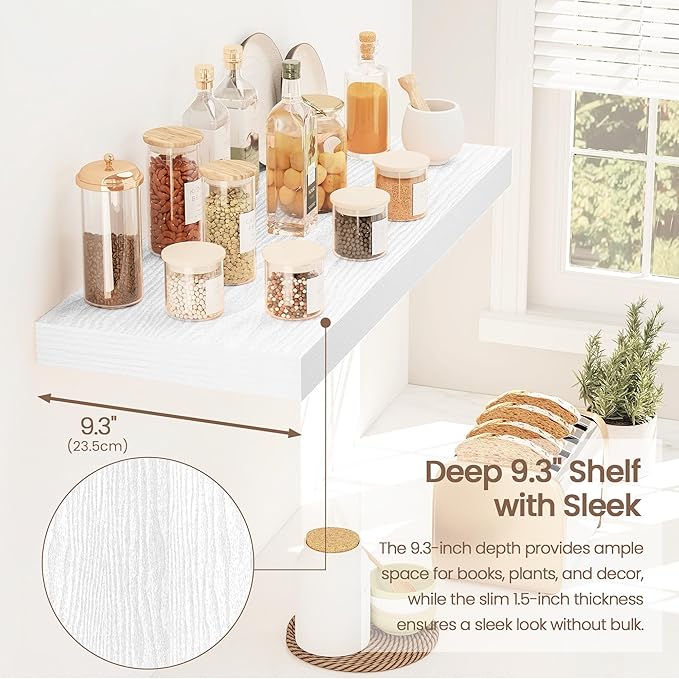 Vivelove White Floating Shelves for wall, 24 Inch Wall Display Shelves with Invisible Brackets, for Bathroom Living Room Kitc