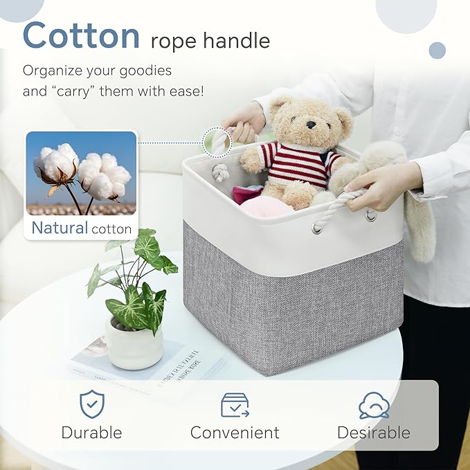 FinishingBo Fabric Cubes Storage Basket, 6 Pack 11x11 in with Handles Cube Storage Bins, for Shelves, Home, Office Organizers
