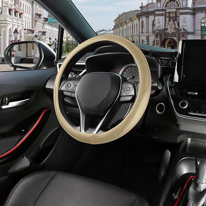 SEG Direct Steering Wheel Cover 14.5-15 inch (37-39 cm) Medium Size, Microfiber Leather, Non-Slip Comfortable Grip, Fits Cars