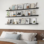 Axeman 72 Inch Floating Shelves | Black Picture Ledge Shelf Set of 3 | Rustic Wood Wall Shelves with Lip | 72" Black Picture 