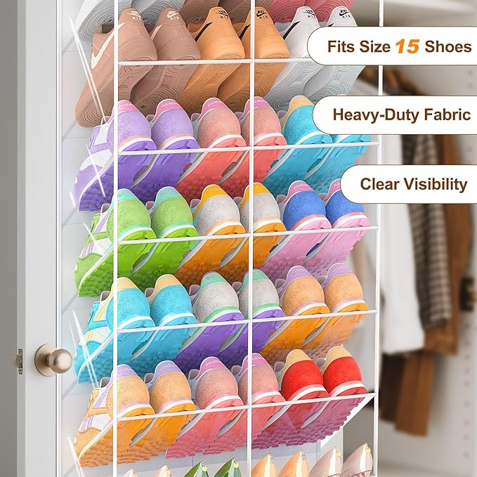 20-30 Pairs Over the Door Shoe Organizer, Transparent PVC Hanging Shoe Rack for Closet, 10-Tier Door Shoes Storage, Crystal-C