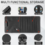 alpmosn Sun Visor CD Case Holder for Car - Multi-Function Visor Organizer with CD/DVD Storage, Eyeglass Clip, Card Slots & Pen Holder, Durable Leather Car Accessories (Black)