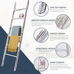 6-Tier Blanket Ladder Wooden, 5.7FT(66.5'') Blanket Quilt Towel Holder Rack Decorative Ladder, Easy Assembly, Rustic Farmhous