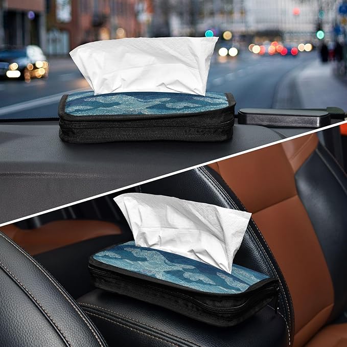 Car Tissue Holder Car Visor Organizer Tissue Box Holder for Car Sun Visor Organizer with Car Vehicle Accessories Essentials Interior for Women Men TealBlue WaveRidge FineLines LayeredWaves
