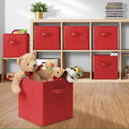 Casafield Set of 6 Collapsible Fabric Cube Storage Bins, Red - 11" Foldable Cloth Baskets for Shelves, Cubby Organizers & Mor