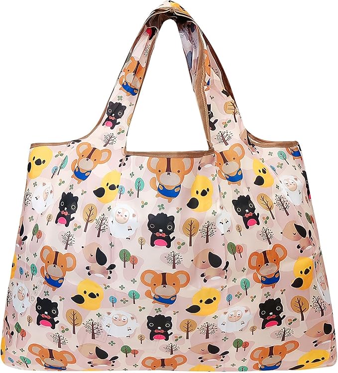 allydrew Large Foldable Tote Nylon Reusable Grocery Bags, 6 Pack